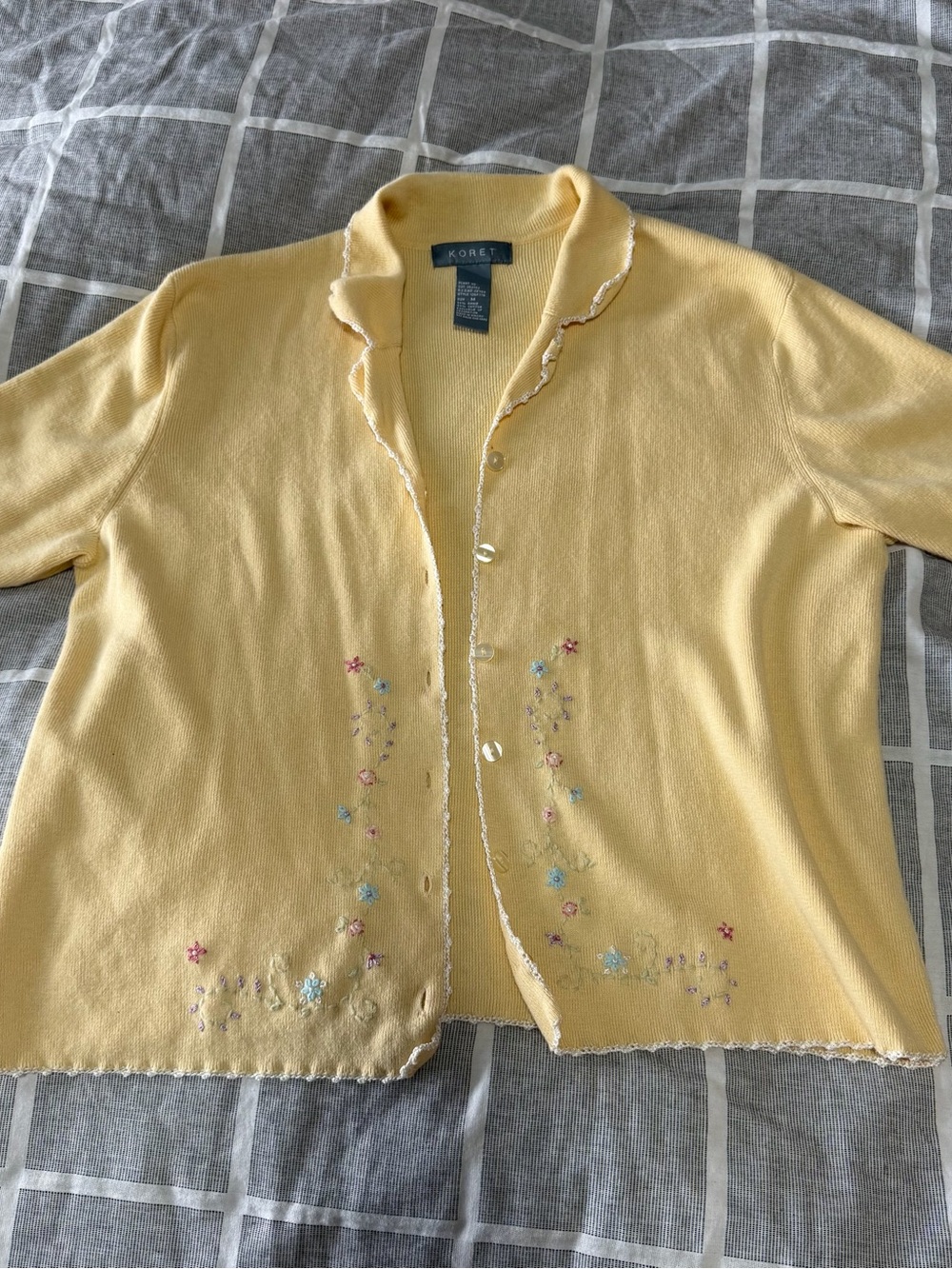 Koret Pale Yellow Short-Sleeve Embroidered Cardigan